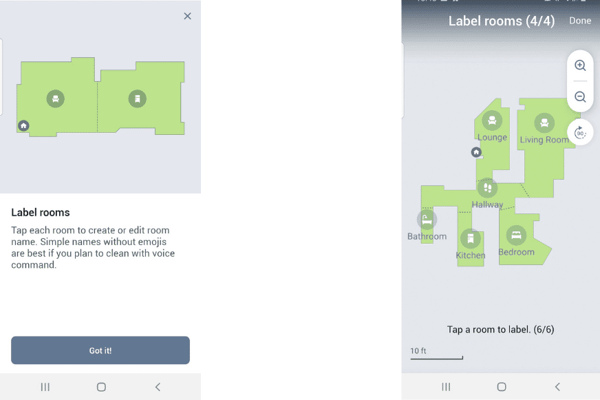 In der iRobot Home App werden den Räumen auf der Karte Raumbezeichnungen zugeordnet